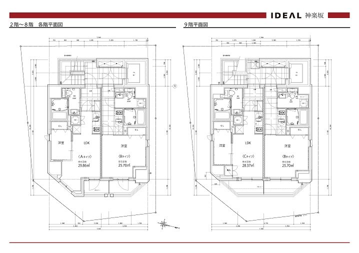 イデアル神楽坂２～９階平面図